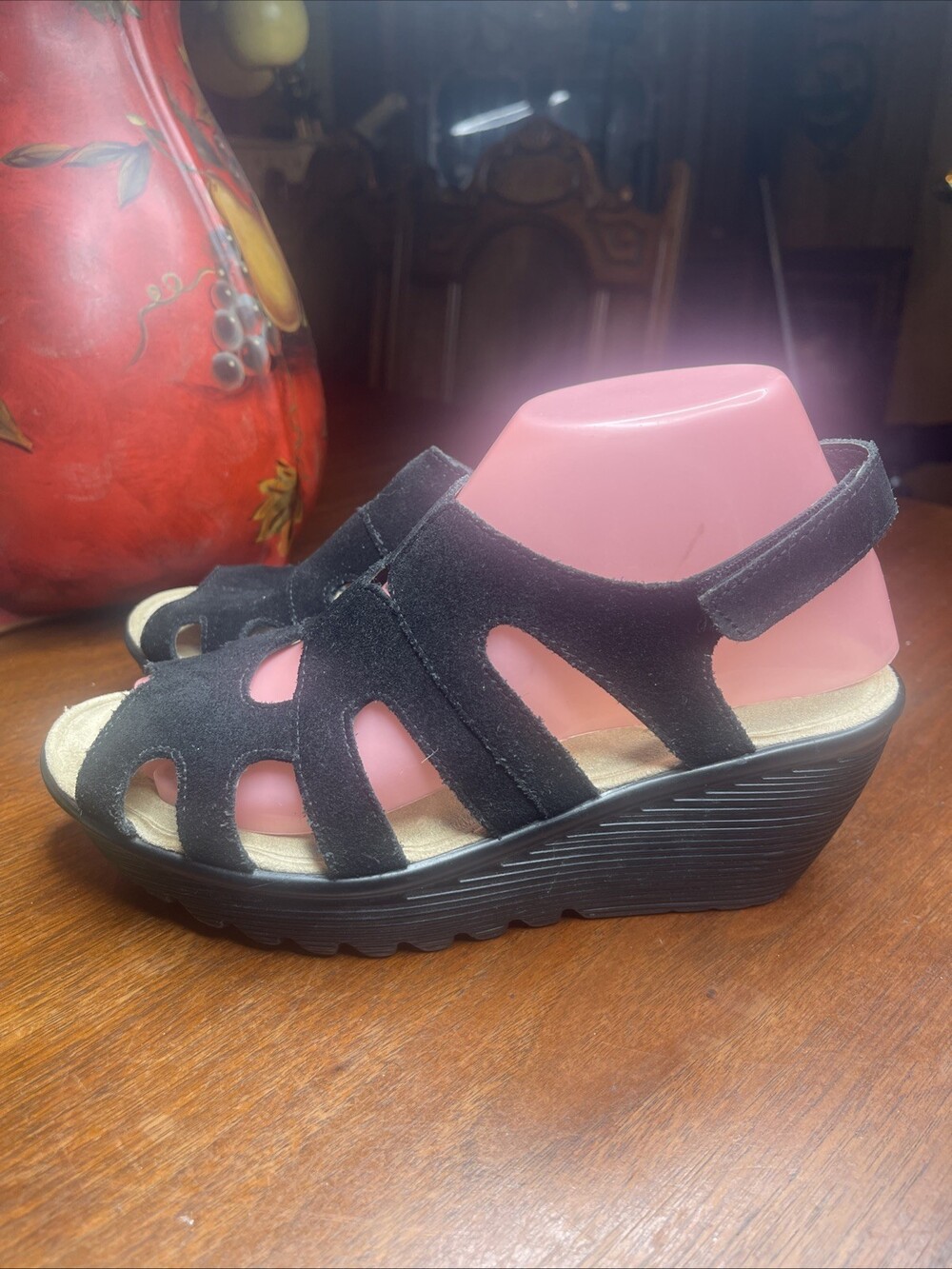 Skechers Memory Foam Wedge Sandal Womens Black Shoes Sandals Size 6.5M
